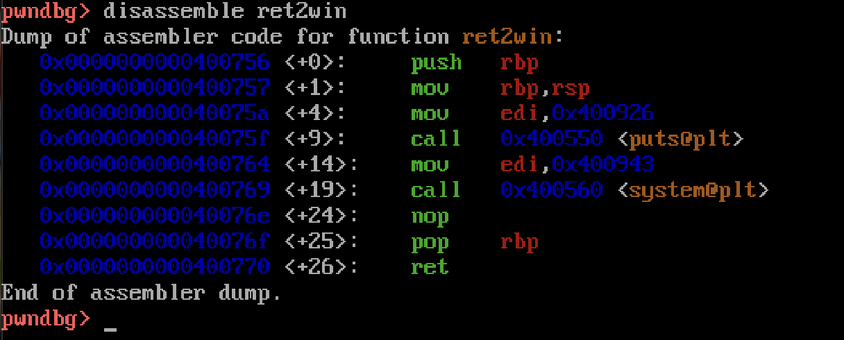 ret2win disassembly.png